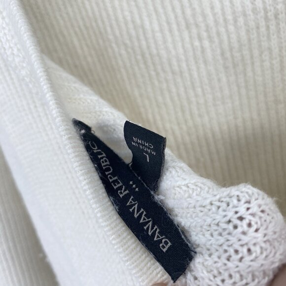Banana Republic Size L Cream V Neck Back Sweater Long Sleeve Ribbed Knit Top - Picture 7 of 9
